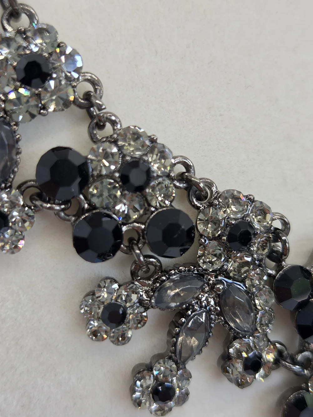 Elegant Black and Crystal Statement Necklace and Earrings Set, Vintage